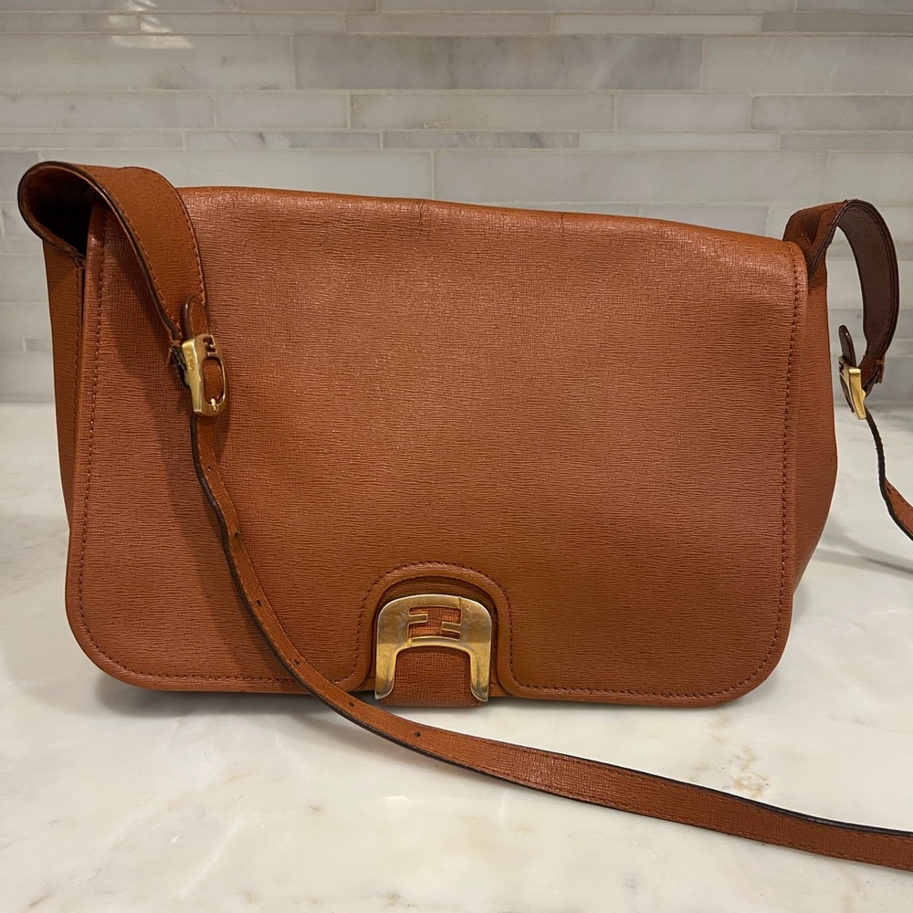 Fendi Cognac Leather Chameleon Satchel Bag